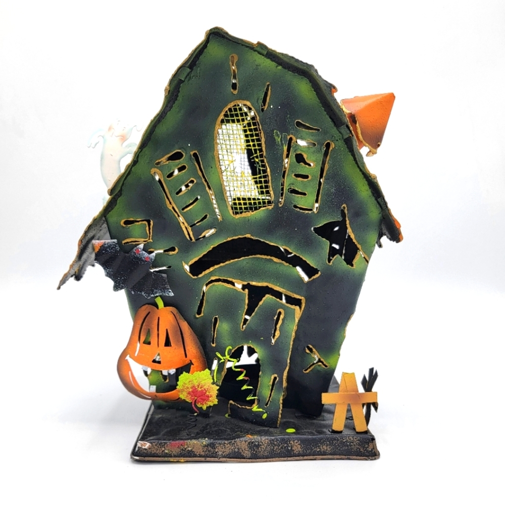 Vintage Metal Halloween / Holiday Haunted House Tea Light Decoration